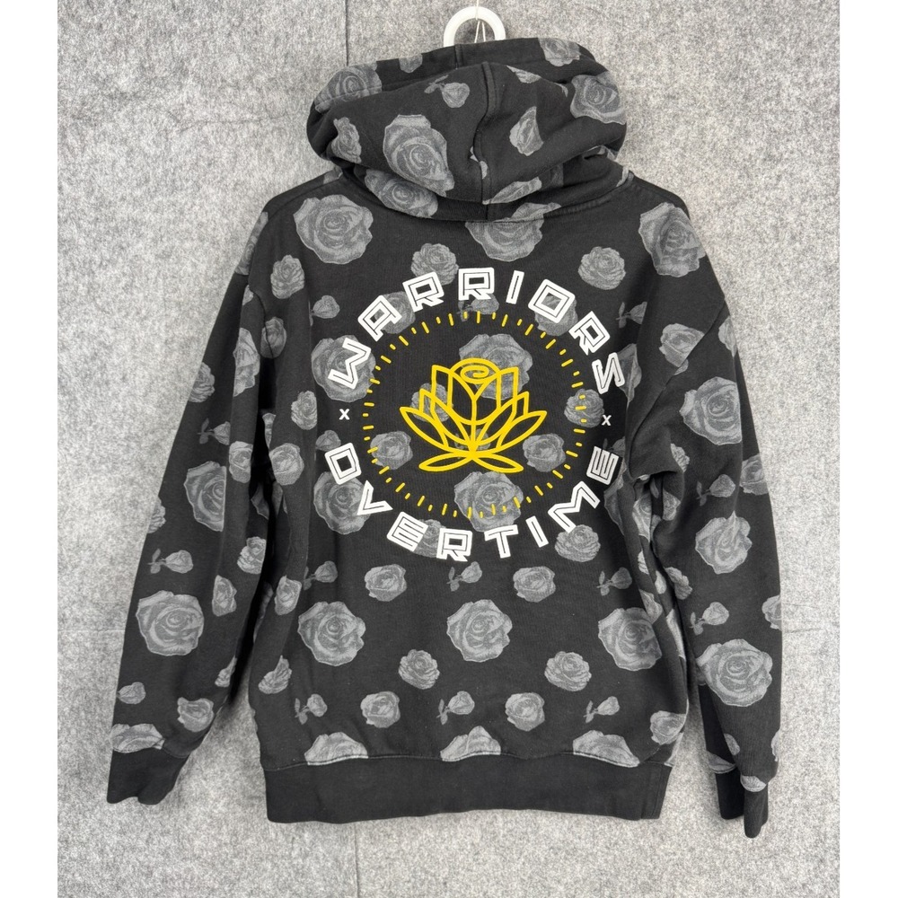 Overtime x Warriors Hoodie Unisex Medium Black Gray Floral AOP NBA